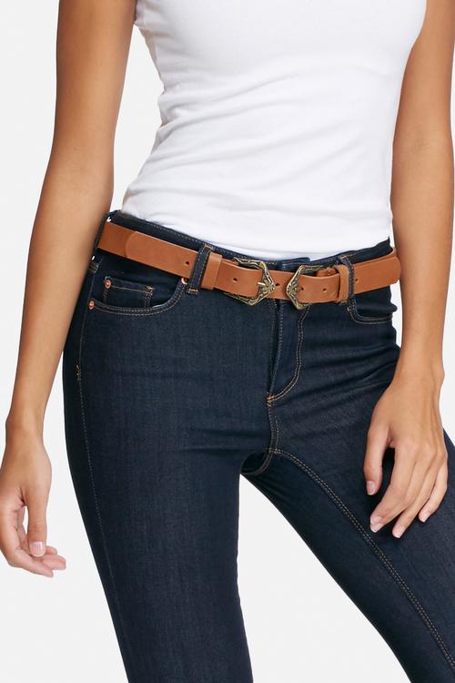 Western double buckle leather belt