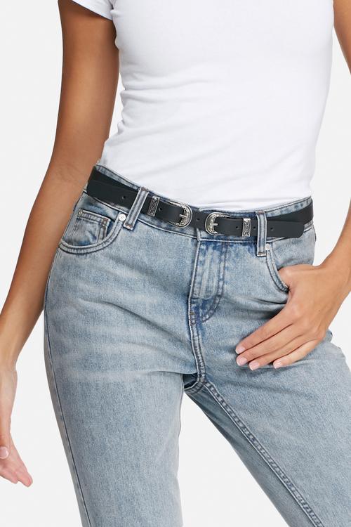 Thin double buckle leather belt