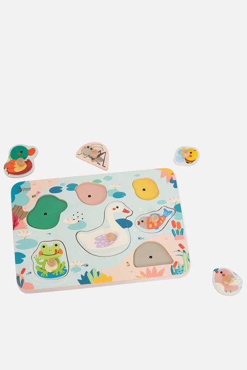 Classic World - Wooden Peg Puzzle - Pond Animals with Sound - 8pcs