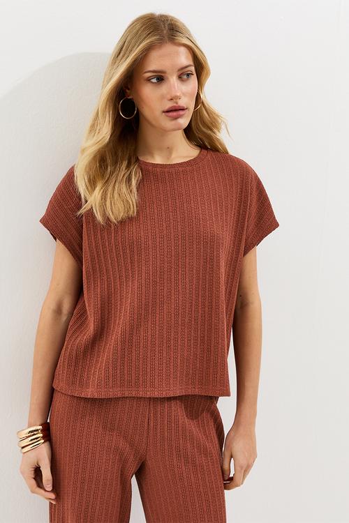C&s vde pointelle knit top - rust