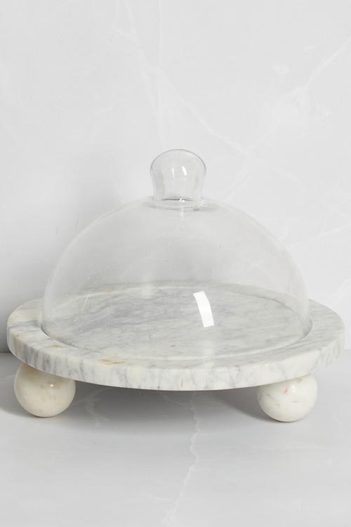 Travertine Cheeseboard with Glass Dome - Natural