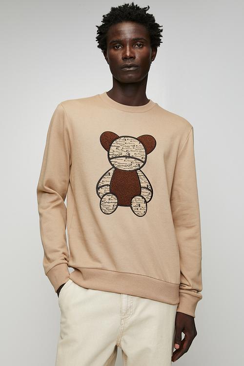Chenille Bear Applique Crew Sweater - Cornstalk