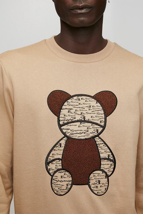 Chenille Bear Applique Crew Sweater - Cornstalk