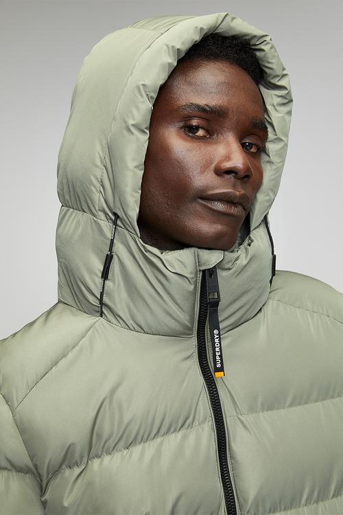 Hooded Sports Puffer Jacket - Light Khaki Green