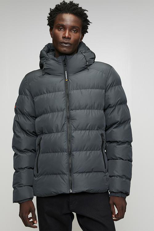 Hooded Sports Puffer Jacket - Ebony/Ebony