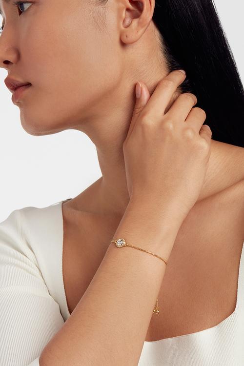 Soleta solitaire sparkle crystal adjustable bracelet - gold/clear
