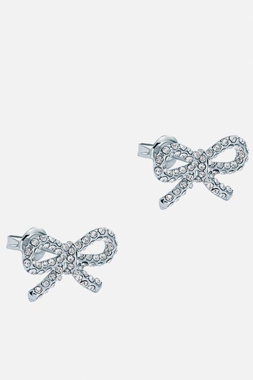 Ribecca crystal ribbon bow stud earrings - silver
