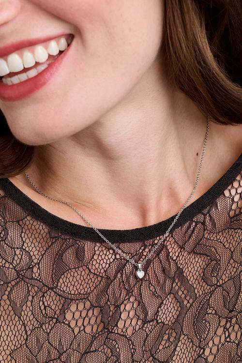 Harlow mini crystal heart pendant necklace - silver
