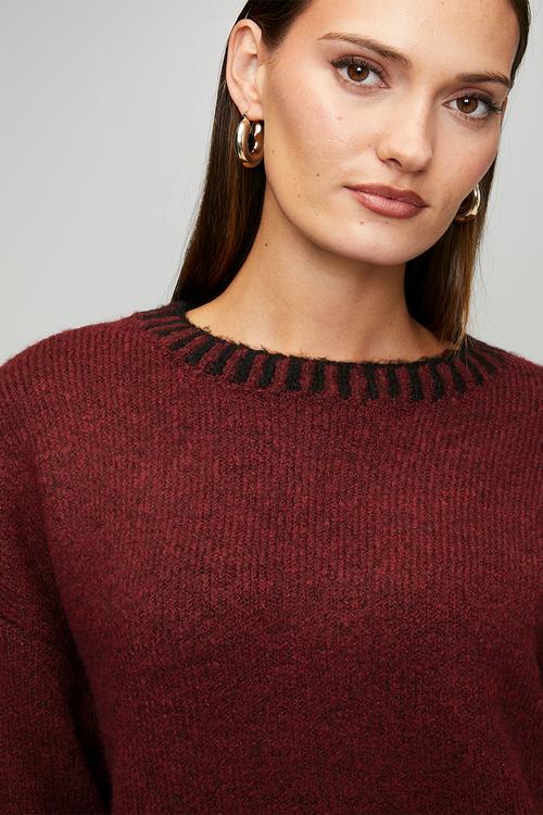 Long sleeve Easy Wearing Melange Sweater - Red Dahlia