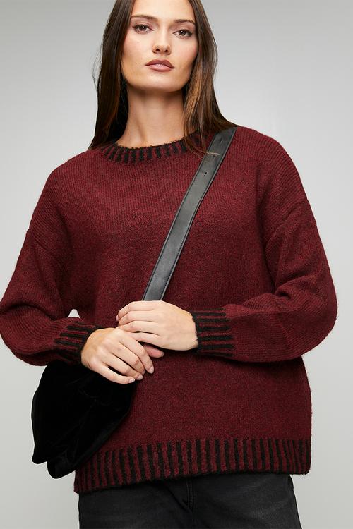 Long sleeve Easy Wearing Melange Sweater - Red Dahlia