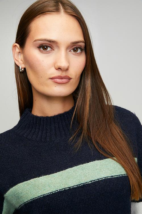Long sleeve Easy Wearing Stripe Sweater - Navy
