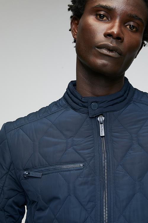 Quilted Padded Bomber Jacket - Navy