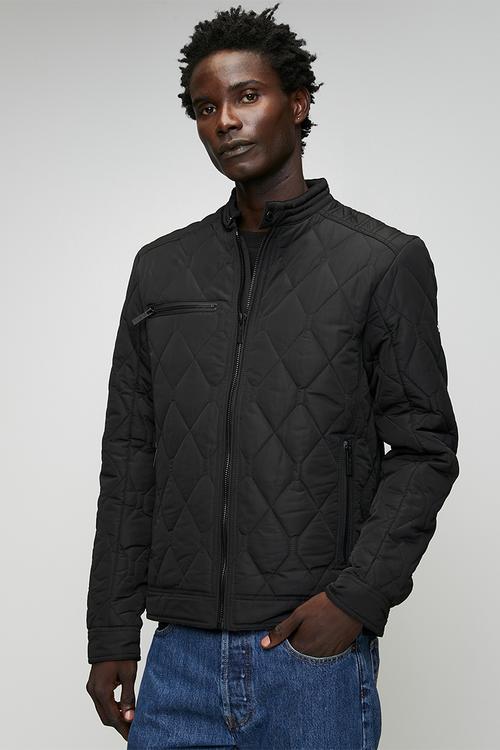 Quilted Padded Bomber Jacket - Black