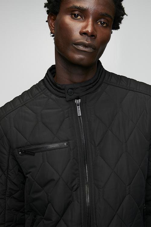 Quilted Padded Bomber Jacket - Black