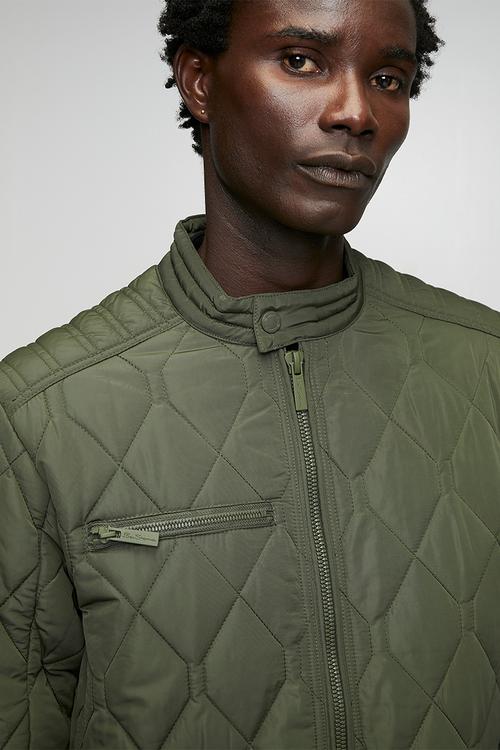 Quilted Padded Bomber Jacket - Olive