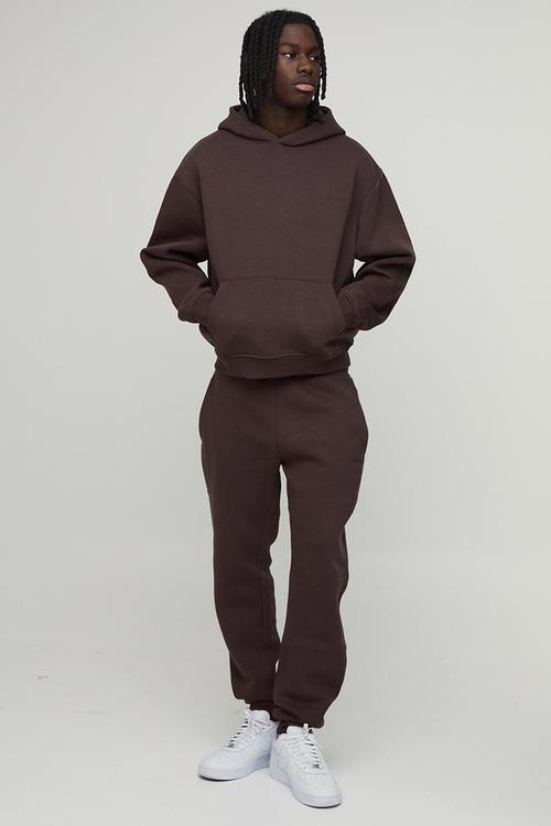 Oversized Boxy Ofcl Man Hooded Tracksuit - Brown