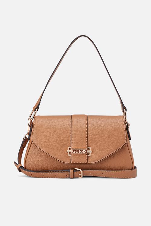 Orlina logo top zip shldr bag - latte logo/brown