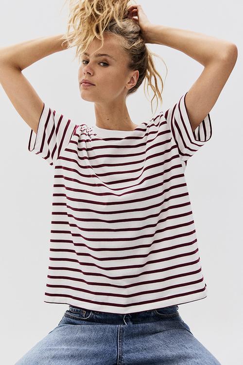 Cotton T-shirt - white/burgundy striped