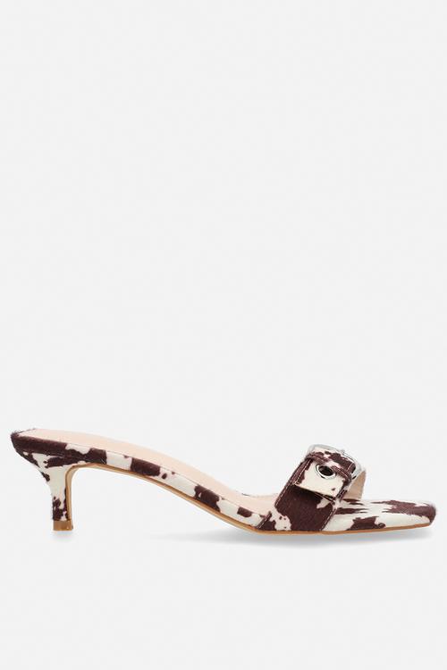 Celina open toe stiletto heel mule - cow print