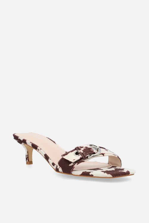 Celina open toe stiletto heel mule - cow print