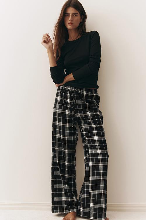Flannel pyjama bottoms - black/checked
