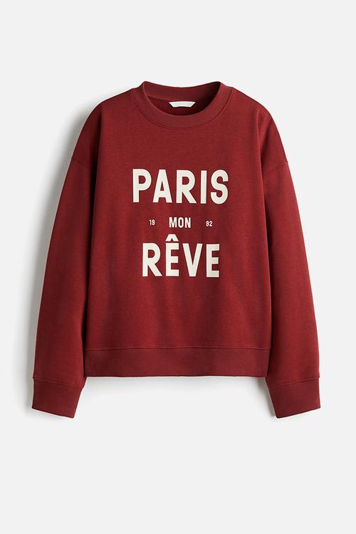Text-motif sweatshirt - rust red/paris
