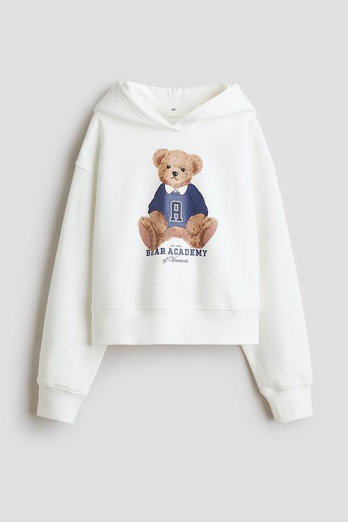 Motif-detail hoodie - white/teddy bear