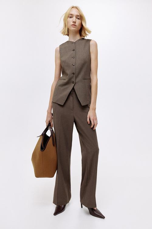 Straight crease-leg trousers - brown