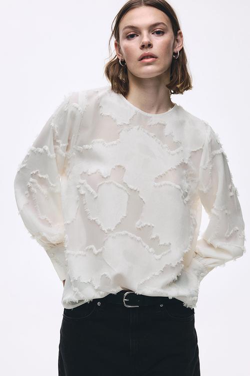 Jacquard-weave blouse - white