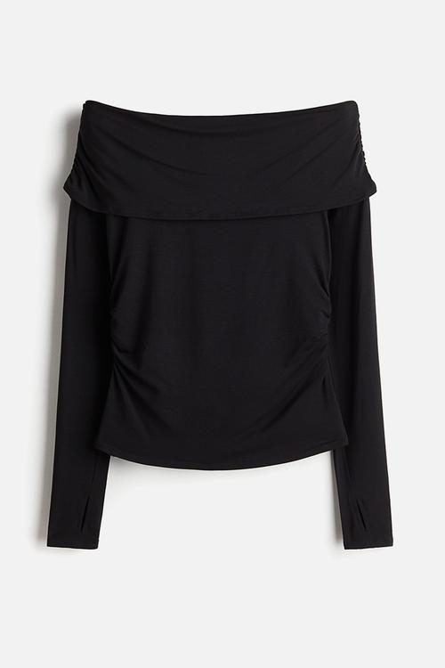 Off-the-shoulder sports top - black