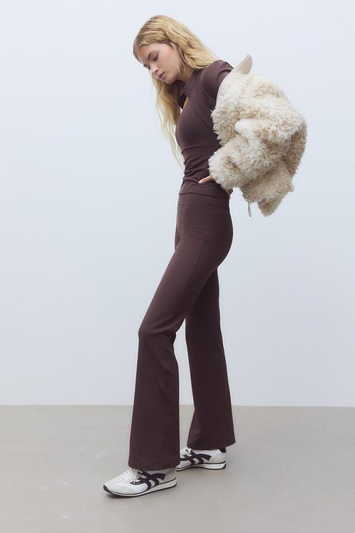 Flared fleece sports leggings with softmove? - warm brown