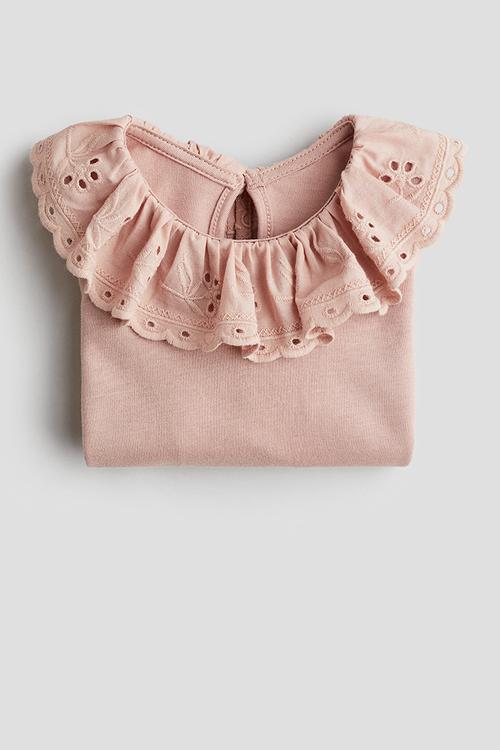 Broderie anglaise-collared top - light dusty pink