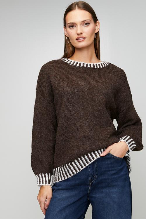 Long Sleeve Easy Wearing Melange Sweater - Chocolate