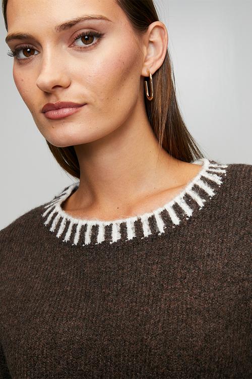 Long Sleeve Easy Wearing Melange Sweater - Chocolate