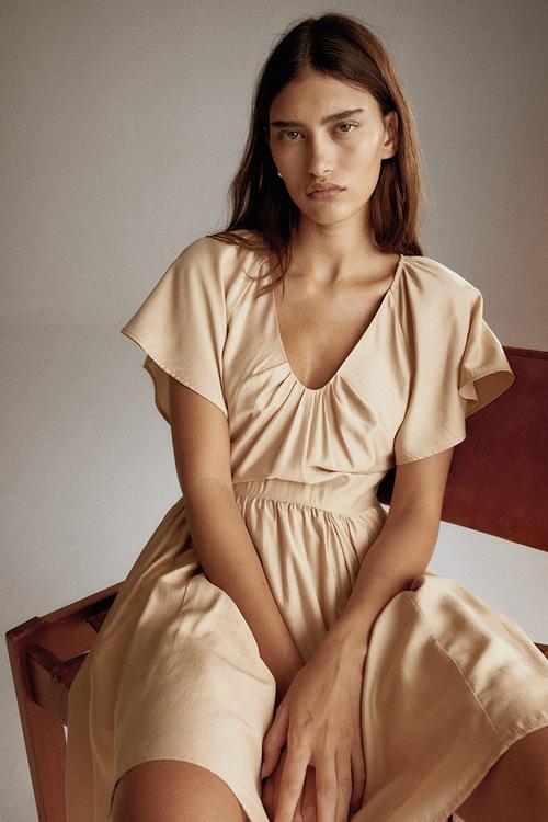 Flared-skirt dress - beige