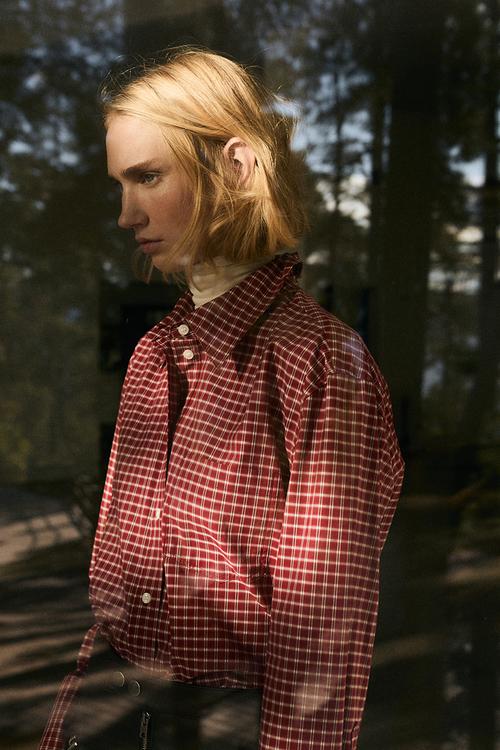 Cotton poplin shirt - red/checked