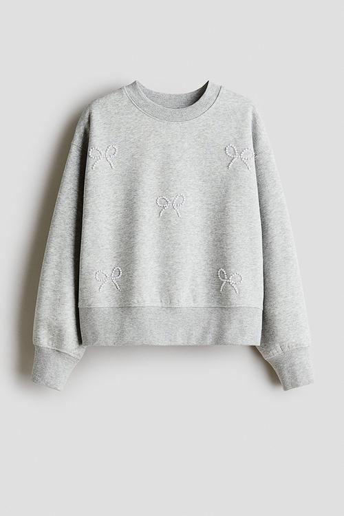Embellished sweatshirt - light grey marl/bows
