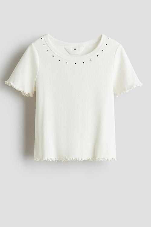 Embellished cotton top - white