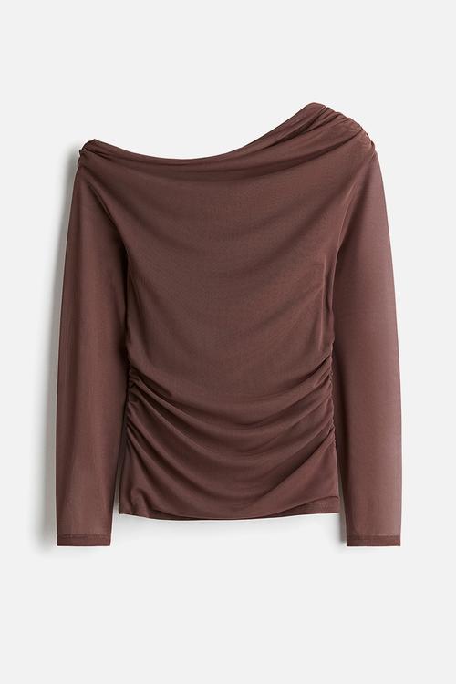 One-shoulder mesh top - dark mole