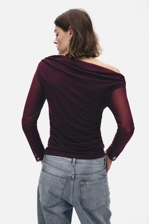 One-shoulder mesh top - dark plum purple