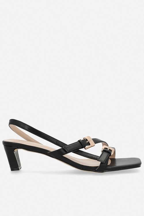 Darby open toe square heel slingback - black 