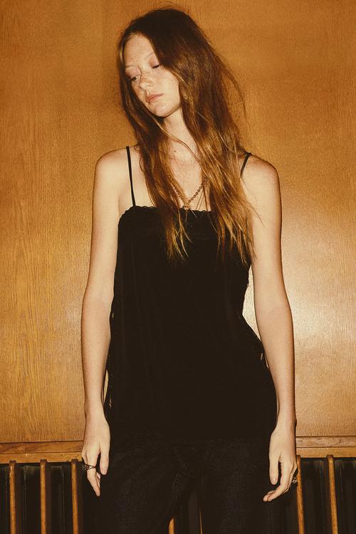Lace-trimmed strappy top - black
