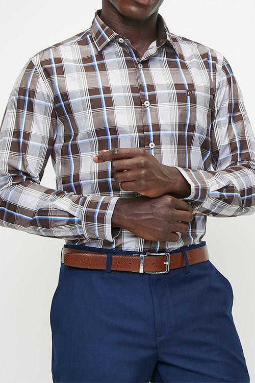 Ch0014 Smart Check Shirts - Brown