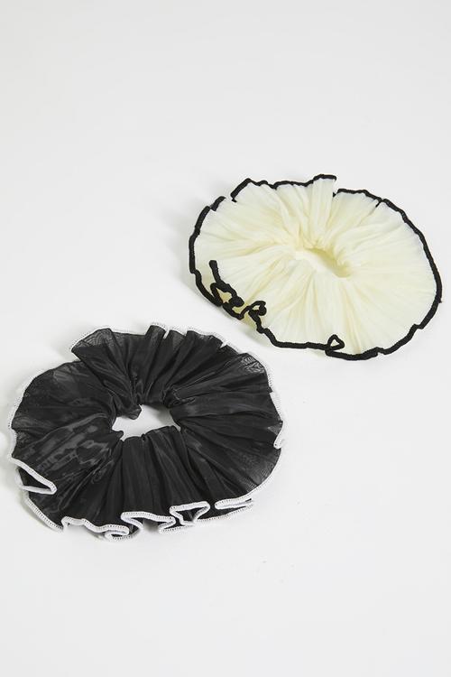 Cove Pleated Chiffon Scrunchie Pack - Cream & Black