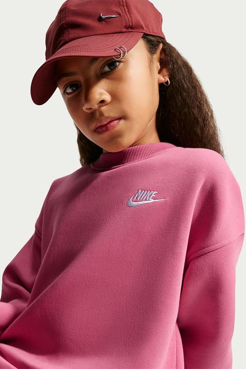 Girls Nike Sportswear Club Fleece Oversized Crew - Peony/White