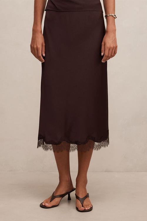 Enola lace maxi skirt in dark chocolate