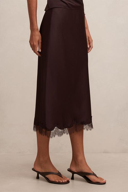 Enola lace maxi skirt in dark chocolate