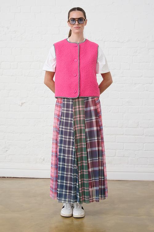 Panelled Lined Mesh Check Skirt - Multi