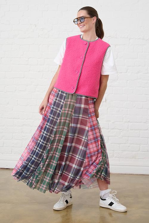 Panelled Lined Mesh Check Skirt - Multi
