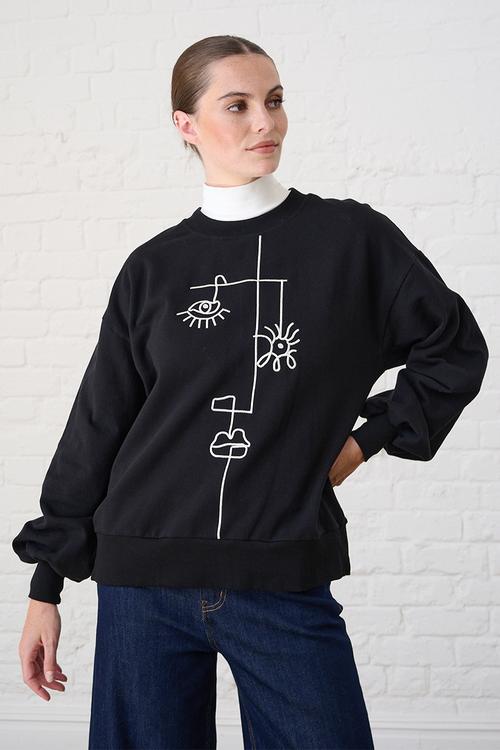 Cornelli Face Sweat Top - Black